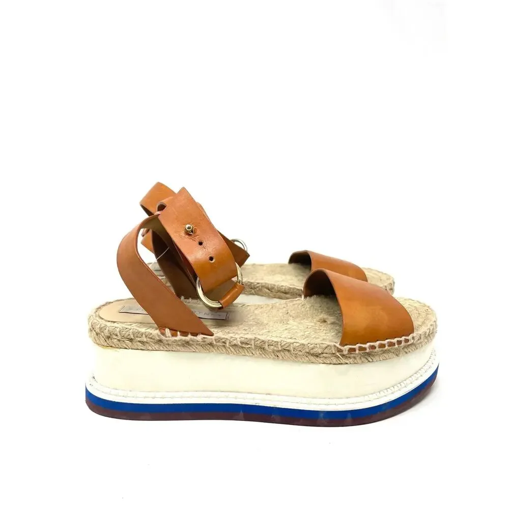 Stella McCartney Tan Leather Ankle-Strap Platform Espadrille Sandals, Women's 8